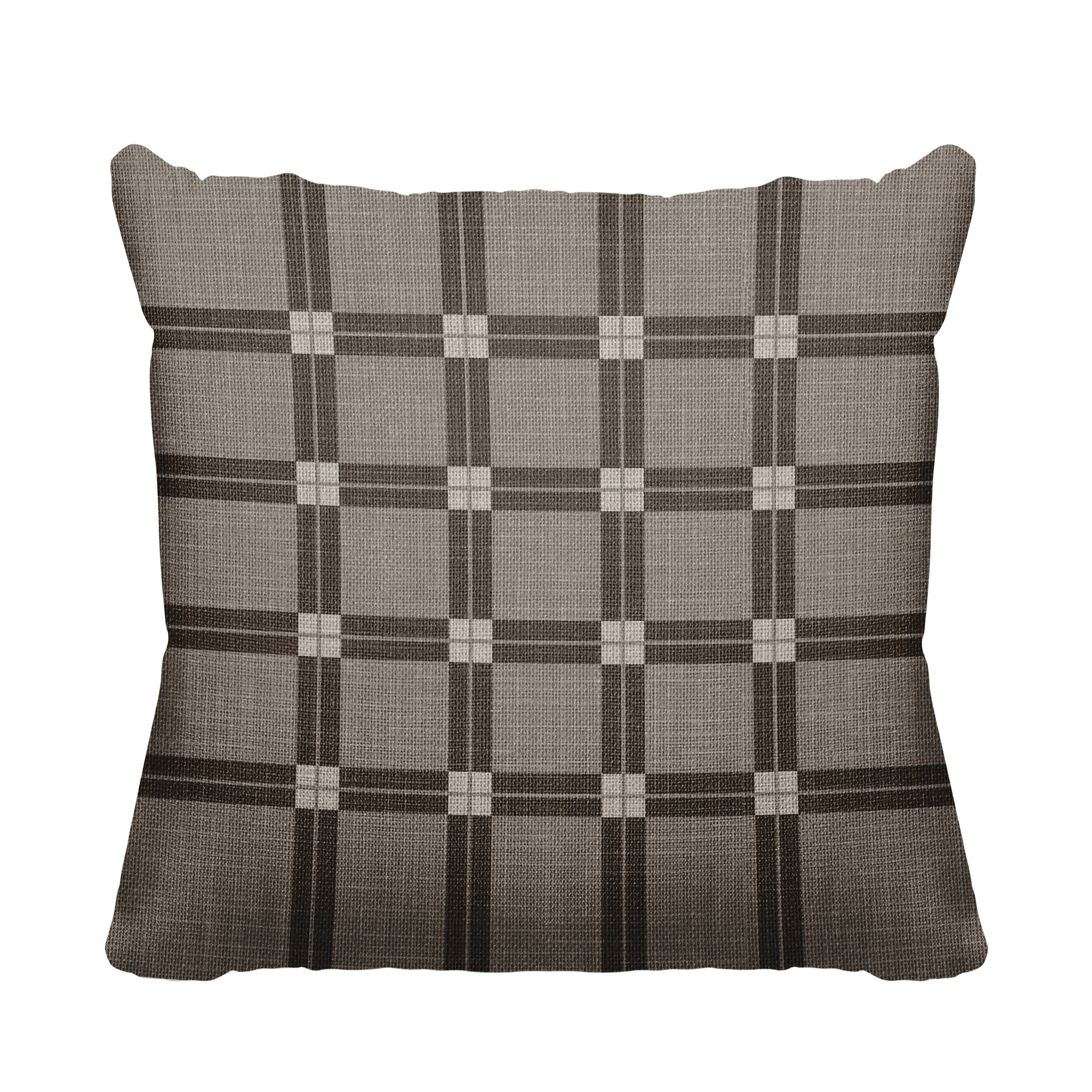 Plaid Spun Polyester Indoor/Outdoor Throw Pillow, Umber, 19" W x 19" H