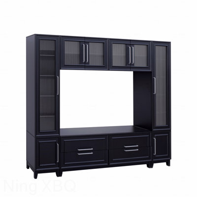 102" W Wall Unit Modern Entertainment Center With Glass Doors For Tvs Up To 75", Large Minimalist TV Stand Media Console With Drawers For Living Room