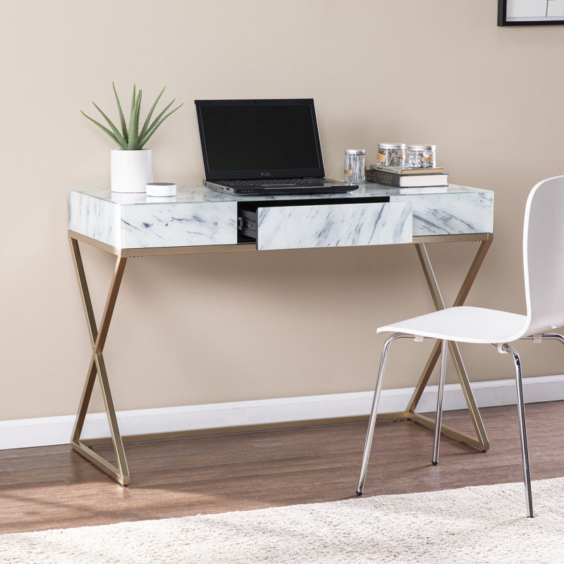 Bureau d'écriture en faux marbre avec rangement et tiroirs | Idée de cadeau