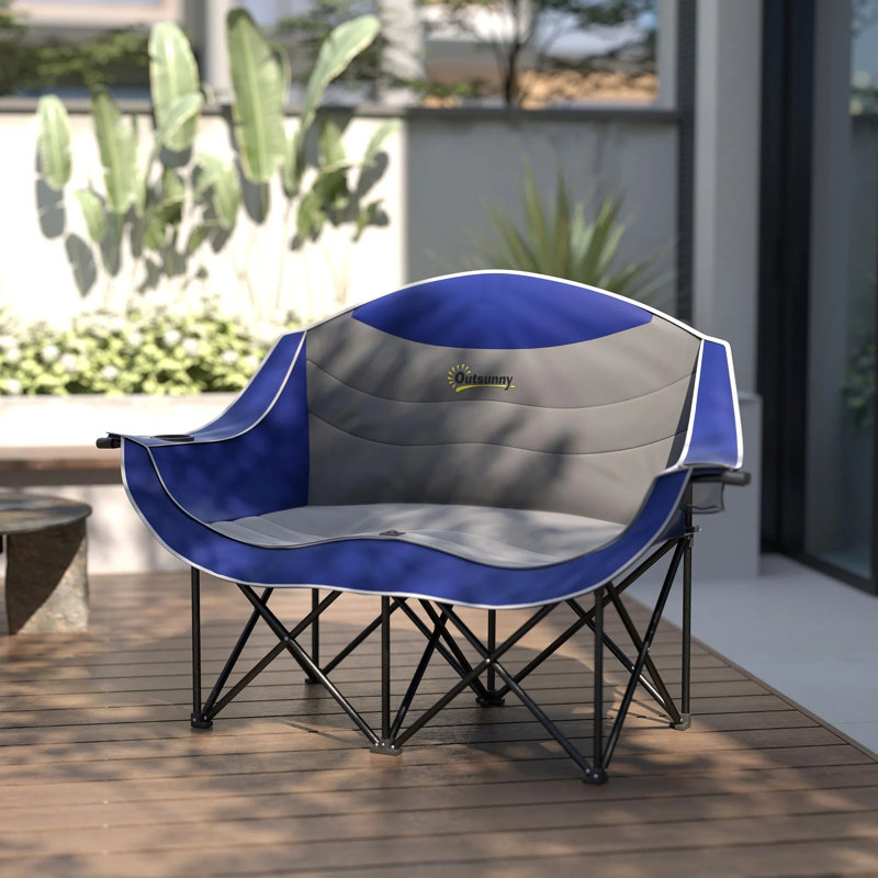 Double Folding Camping Chair - 2-Person Padded Outdoor Loveseat with Cup Holders, Armrests & Carry Bag for Camping, Patio & Backyard