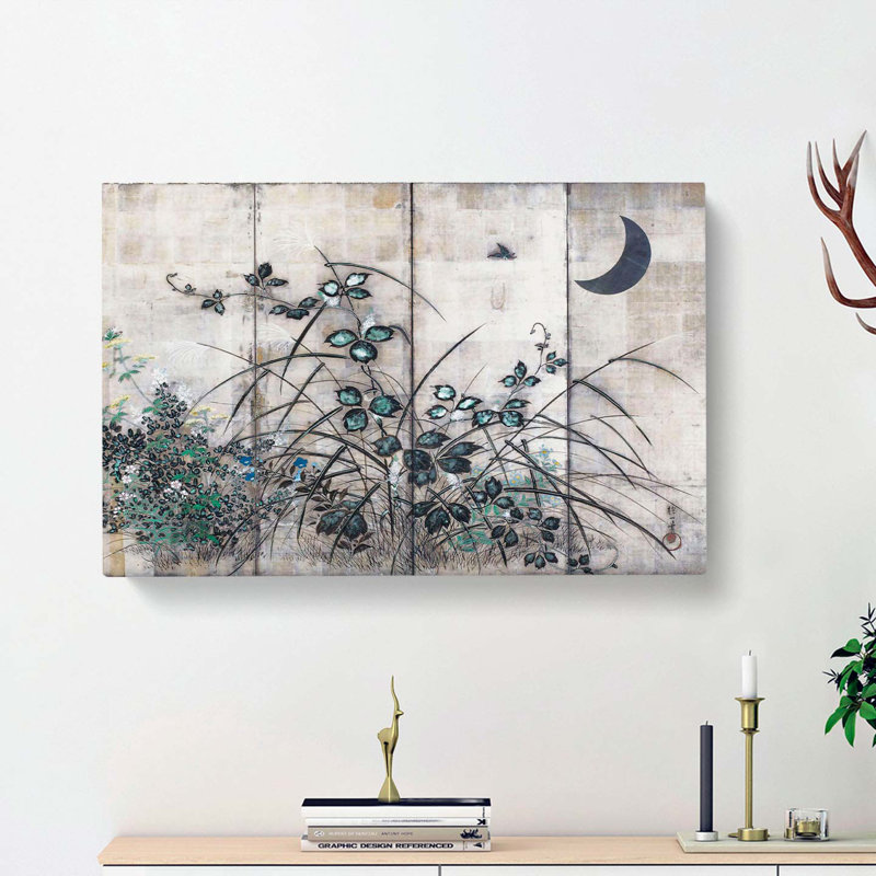 Moon & Autumn Grasses by Sakai Hoitsu - Wrapped Canvas, 35cm H x 50cm W x 3cm D