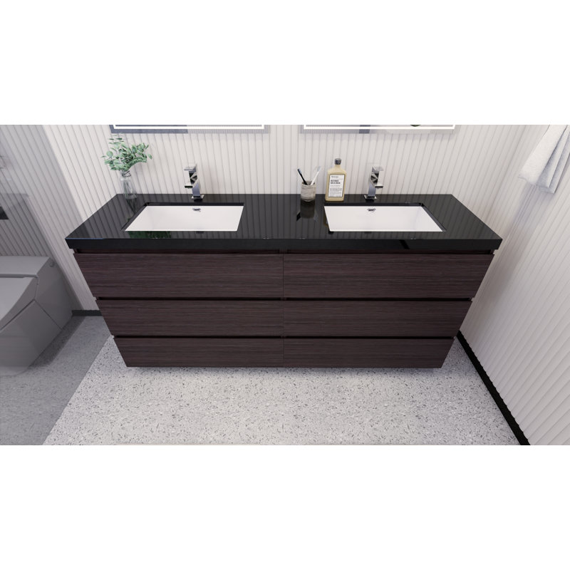 Santrice 70.8'' Double Bathroom Vanity with Acrylic Top, Dark Gray Oak