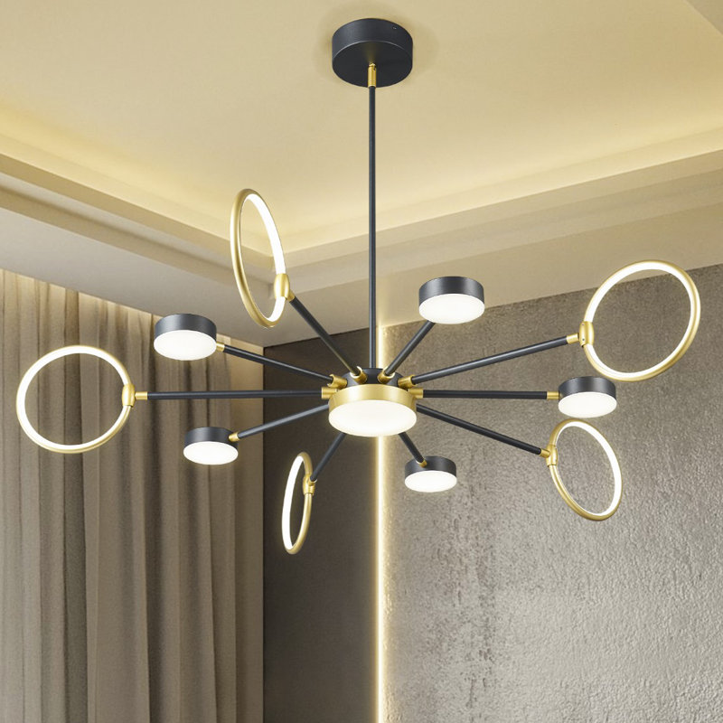 Luminaires suspendus ronds modernes Modern Industria, Noir / or, 11 Lights