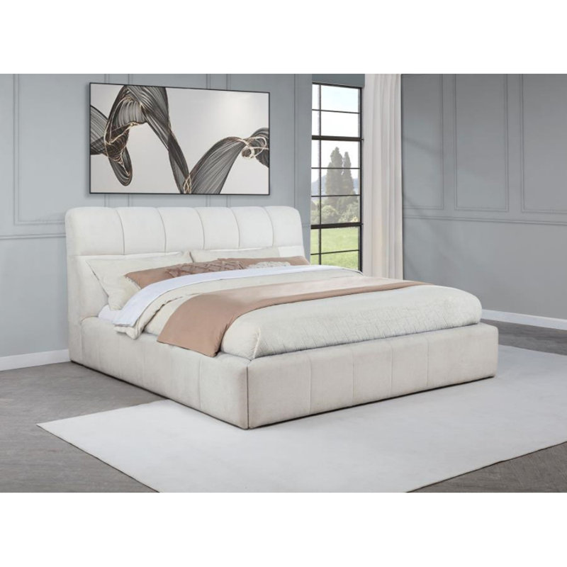 Lit plateforme tapissier Trystan, Cream, Très grand
