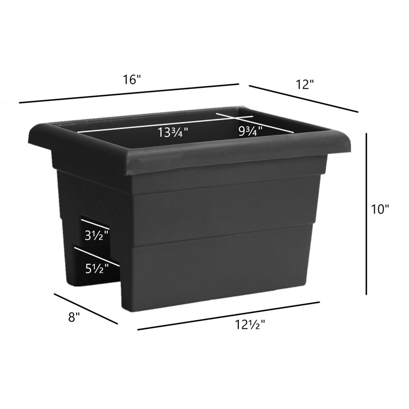 Novelty Countryside Plastic Railing Planter Flower Box, Black, 16in