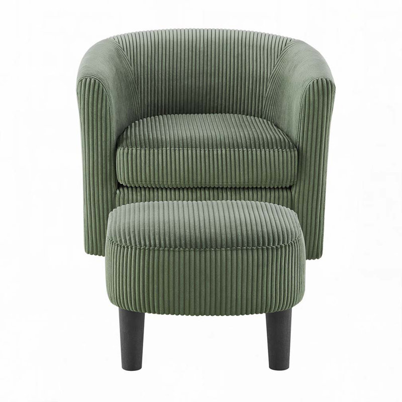 Upholstered Chair With Ottoman, Green Corduroy