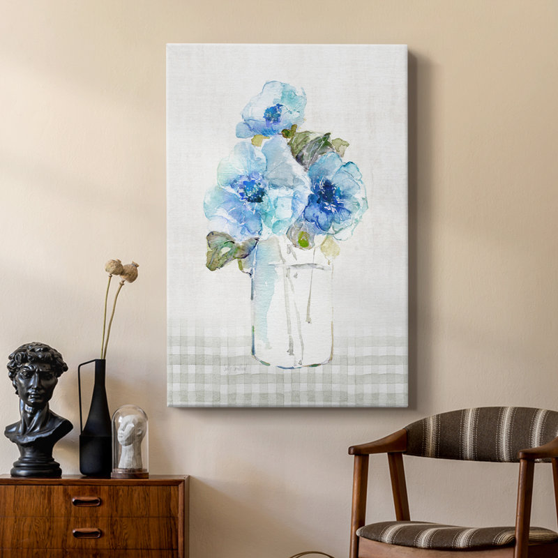 Fleurs vichy bleues I - galerie Cavas sur mesure, H 18 po x l 12 po