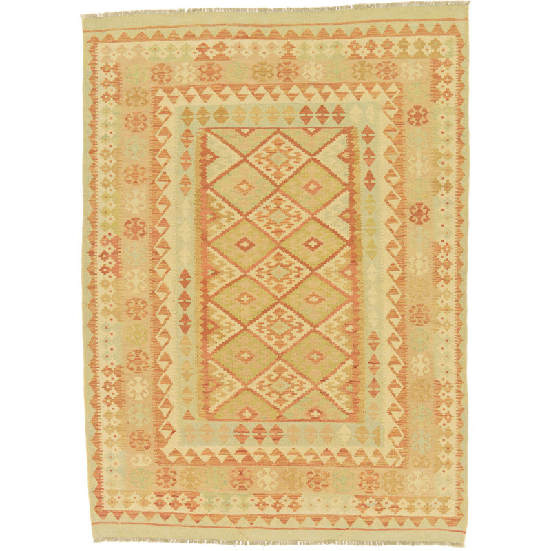 Tapis en laine rouge/beige 4 pi 9 po x 6 pi 7 po one-of-kind main-noué la new age Elland