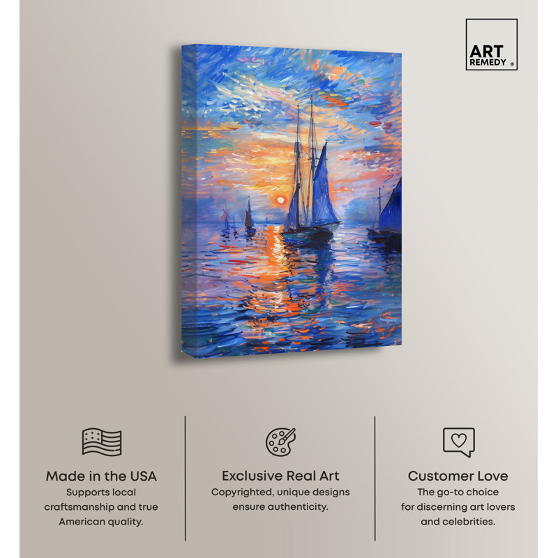 Night Sea Breeze Sailing Canvas Wall Art, 20" x 30", Blue and Orange