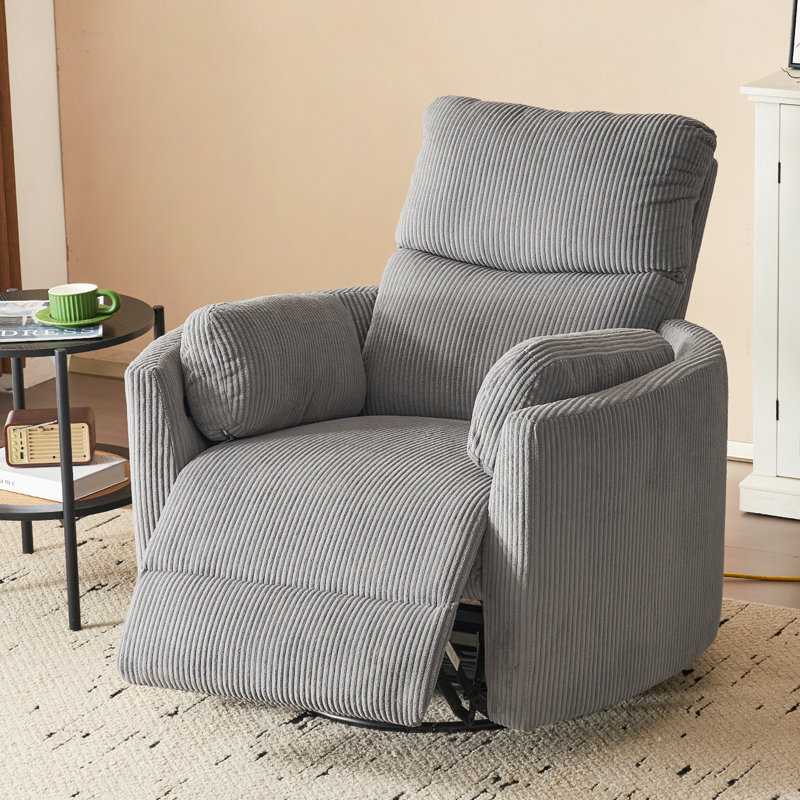 Fauteuil inclinable pivotant électrique de 40 po de largeur avec charge USB - Fauteuil demi-tonneau coulissant en velours côtelé