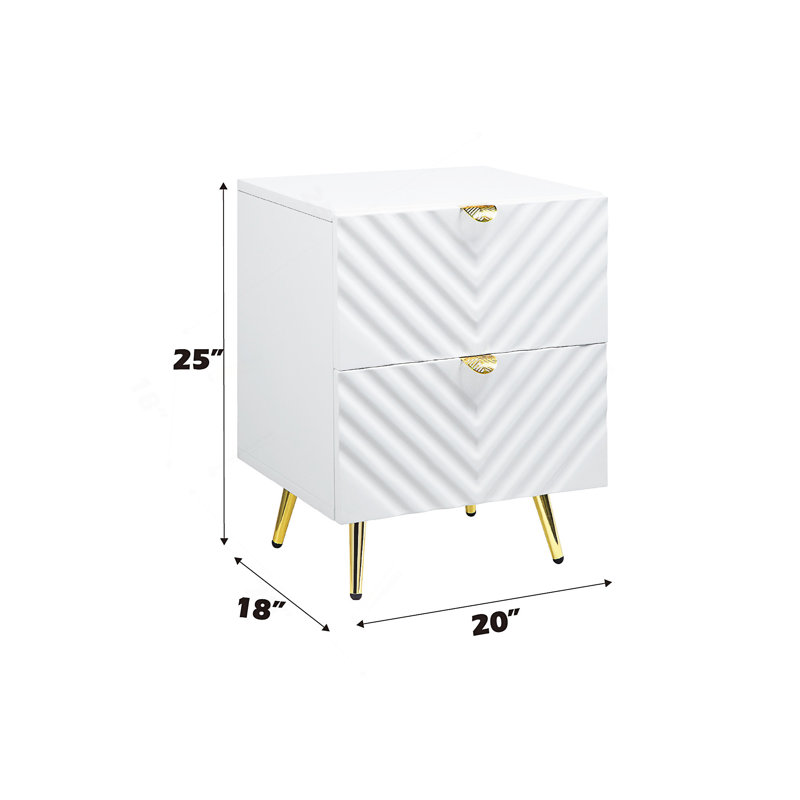 Table de chevet 2 tiroirs Gaines, Blanc