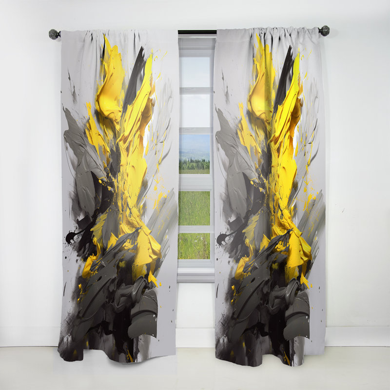 Rideaux abstraits jaune et gris I - Rideau abstrait - Velours obscurcissant - 1 panneau, L 52 po x L 84 po