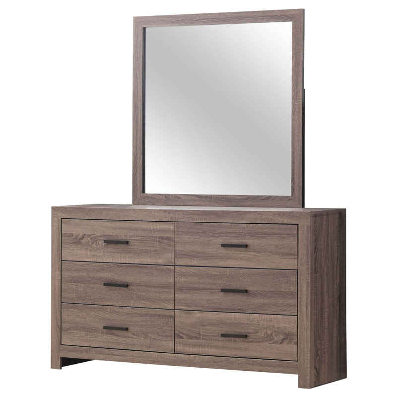Commode 6 tiroirs avec miroir Contemporary, Chêne baril