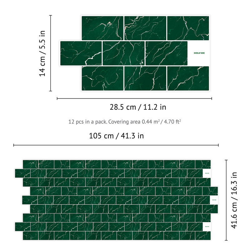 Bremond Marble Metro Flat Tile 11.2 x 5.5 inches / 28.5 x 14 cm, Green