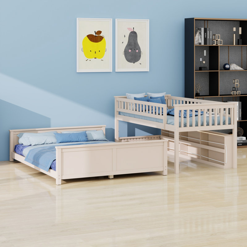 Lit superposé moderne avec tablettes intégrées, Beige