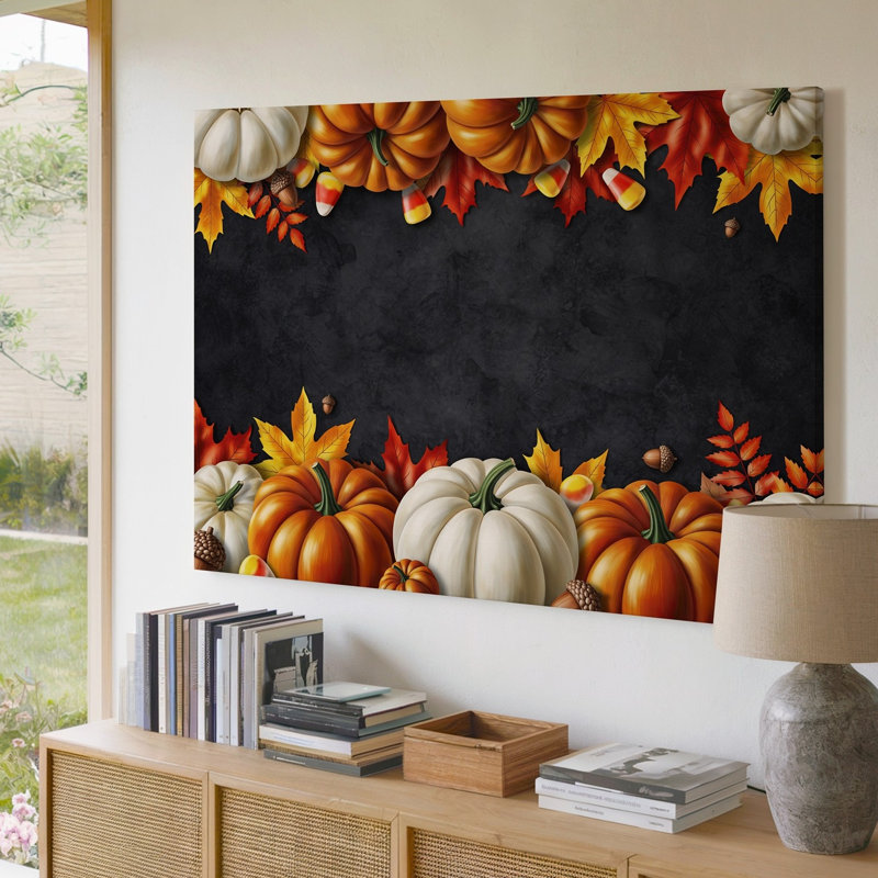 Toile dans une illustration d'automne richement détaillée, art mural texturé foncé, H 20 po x l 30 po