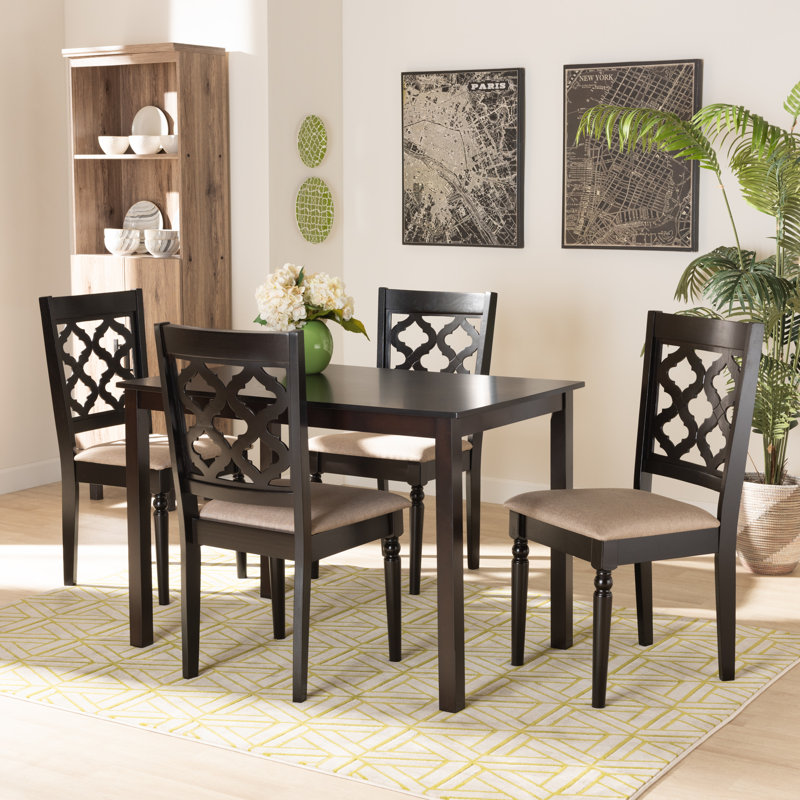 Four Leg Dining Set, Black, Black/Beige, 4 Chairs Included