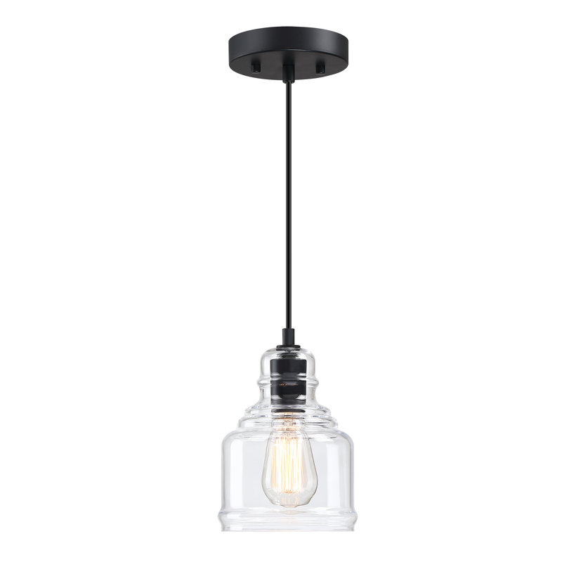 Mini-luminaire suspendu noir mat 1 lumière 70 po avec abat-jour en verre transparent