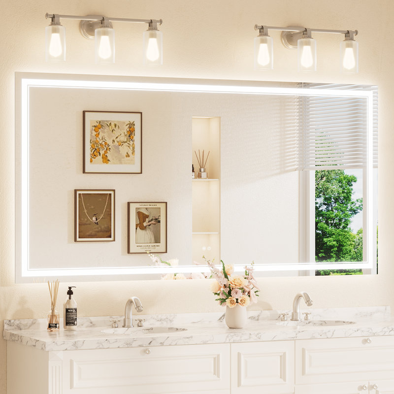 Frontlit and Backlit LED Bathroom vantiy Mirror,3 Color Dimmable Light & Anti-fog Tempered Glass mirror, 36" x 72", Rectangle