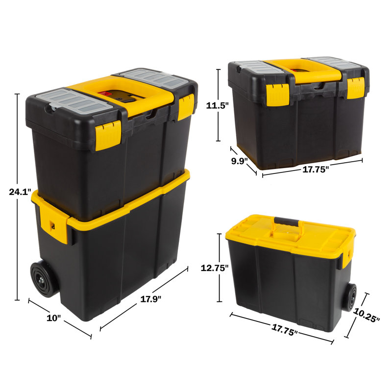 Stalwart Portable Tool Box with Wheels - 2-in-1 Tool Chest with Removable Storage Trays
