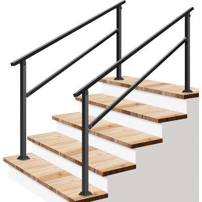 2 Pack Black Wrought Iron Handrail For 1-4 Steps, Adjustable Outdoor Indoor Stair Railing Kit, Porch Balcony Safety Bar