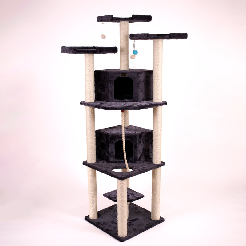 82 Inches Multi-level Big Cat Tree. Tall Multi-cats Tower With 2 Big Cat Condos