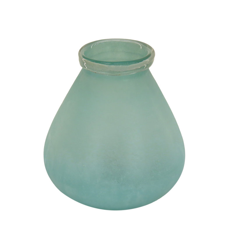 Handmade Glass Table Vase, Turquoise , 8.75" H x 7.5" W x 7.5" D