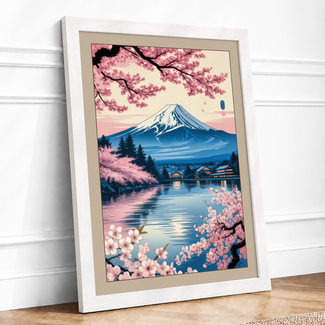 Mount Fuji in Cherry Blossom Japandi - Framed Print