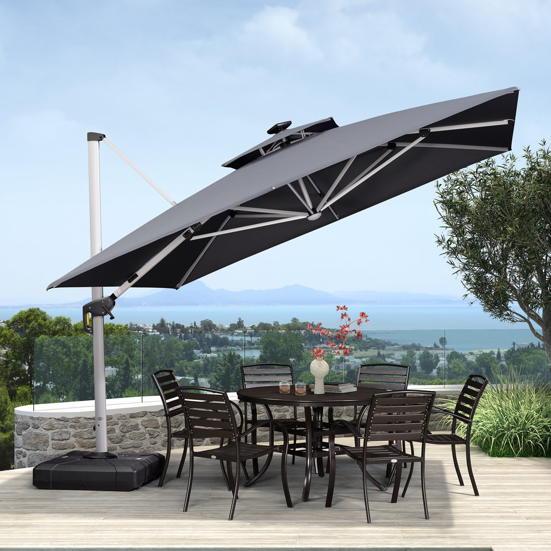 Mace 11' x 11' Square Lighted Cantilever Umbrella With Base Arlmont & Co. Fabric