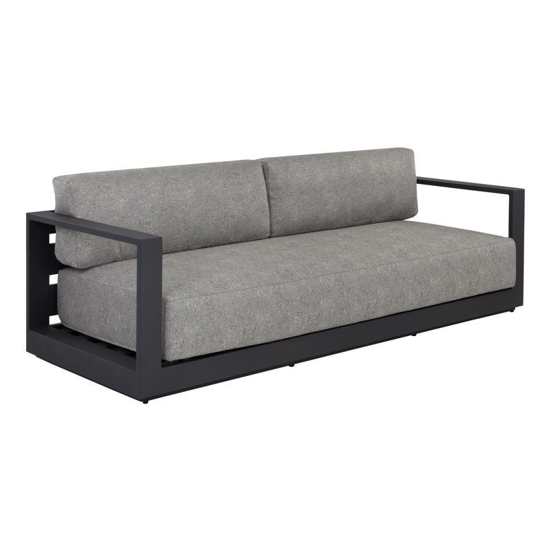 Kurudere 89.25'' Wide Straight Powder Coated Aluminum Patio Sofa with Cushions, Black Frame/Lanikai Salt Pepper Cushion