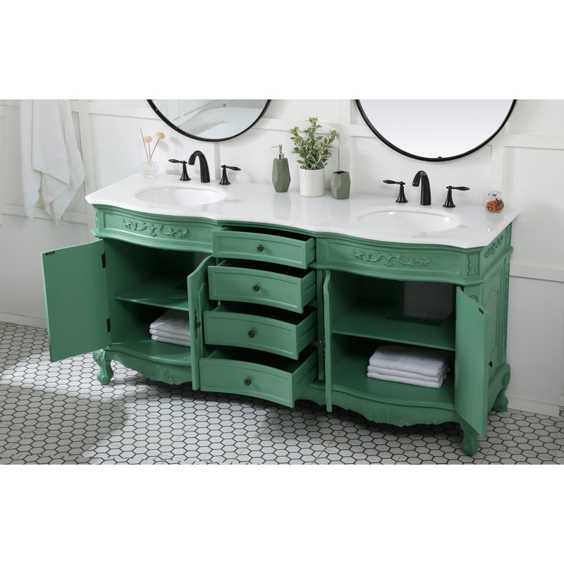 Lunette 72'' Double Bathroom Vanity with Top, Vintage Mint, Ivory White