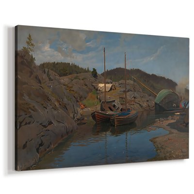 Bateaux sur le rivage - Hans Gude - Toile tendue avec châssis-c. 1870