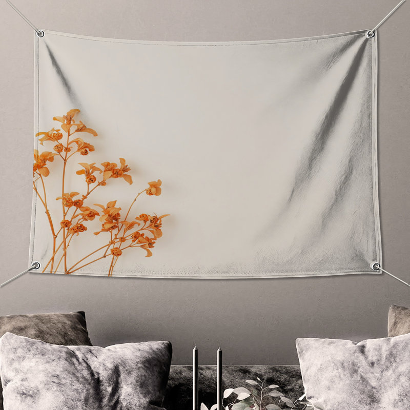 Tapisserie murale fleurs orange séchées, 50in H x60in W with 4 Grommets