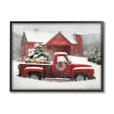 " Tree Farm Red Truck Wintery Snow Flurries " by Lori Deiter