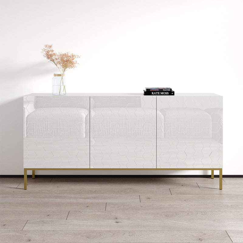 Danyielle 63" Sideboard with High Gloss Finish, White