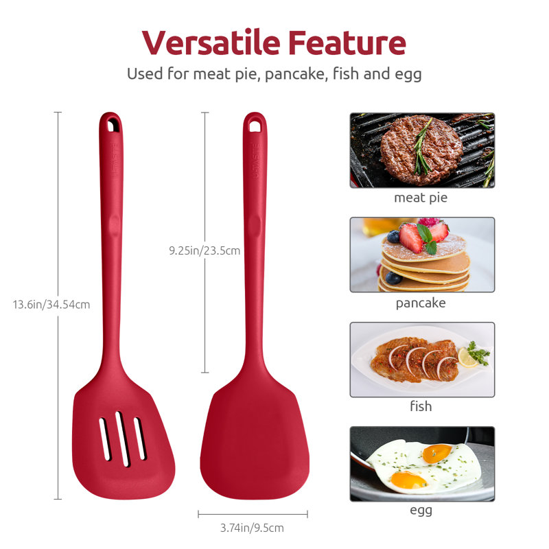 Tournevis en silicone résistants à la chaleur de 600 ° F: ustensile de cuisine en U 13,5 po de long U-Taste, ustensile de cuisine flexible de qualité alimentaire pour retourner les œufs, crêpes dans une batterie de cuisine antiadhésive (rouge, 2 pièces)