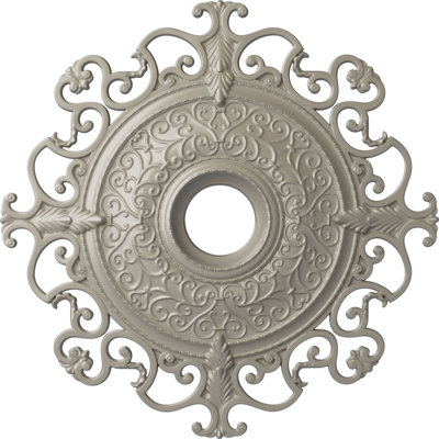 Endurathane Orleans Ceiling Medallion, 38 3/8"OD x 6 5/8"ID x 2 7/8"P (Fits Canopies up to 8 1/4"), Hand-Painted Pearl White Finish