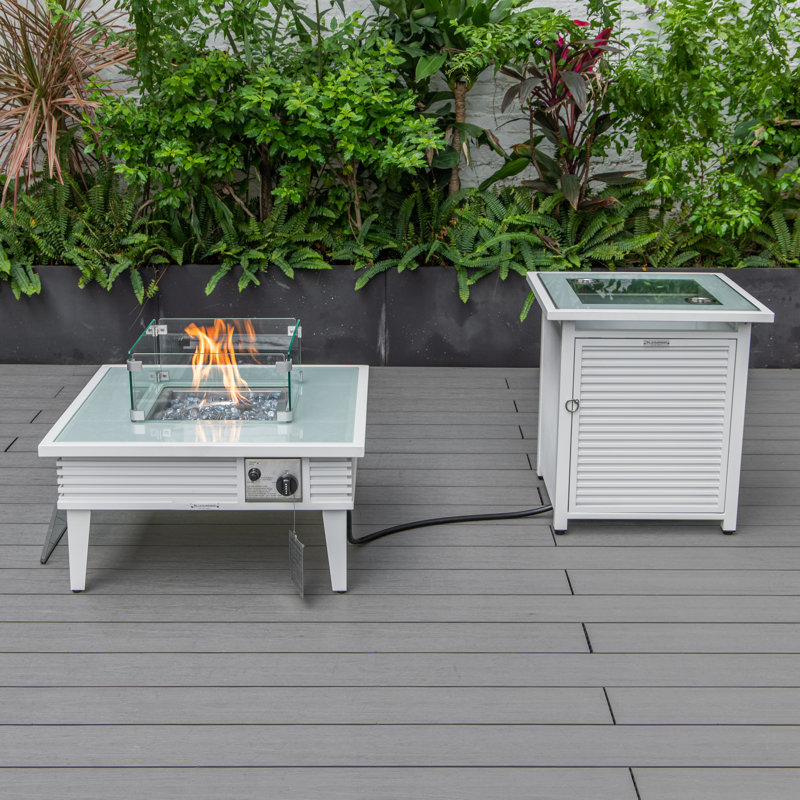 Walbrooke Square Propane Smokeless Fire Pit Table with Hidden Fuel Tank, White