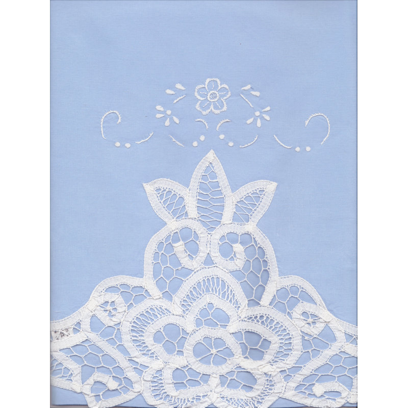 Ensemble de draps en percale de coton de qualité égyptienne 200 fils 4 pièces Battenburg, Bleu ciel