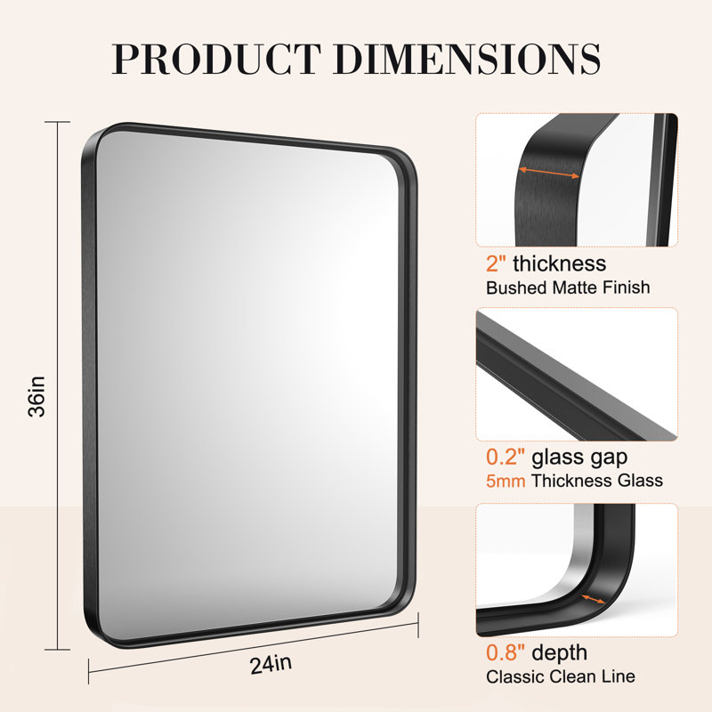 Omolayo Rectangle Wall Mirror, Mounted Wall Decor Bathroom Vanity Mirror, Aluminum Alloy Framed Decorative Accent Mirror