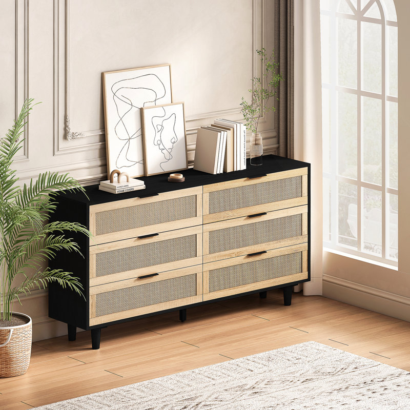 Commode 6 tiroirs Abagayle, Noir/naturel