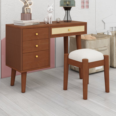 Ensemble de coiffeuse rétro avec détails en rotin et concentrateur électrique intégré