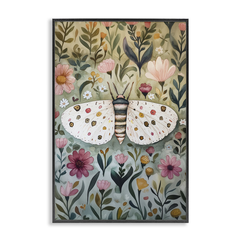 «Flower Speckled Moth Wings», estampe numérique, design par The Dutch Lady, H 18 po x l 12 po, Giclée encadrée noir minuit