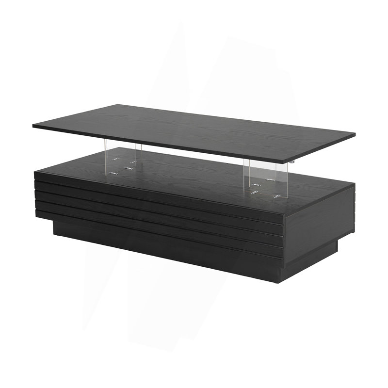 Table basse moderne à 2 tiroirs de 47,2 po à DEL moderne, Noir