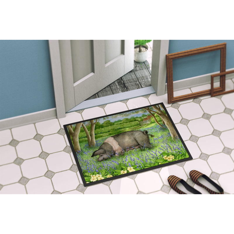 Tapis d'extérieur antidérapant Pig In Bluebells, Rectangle 2 pi x 3 pi