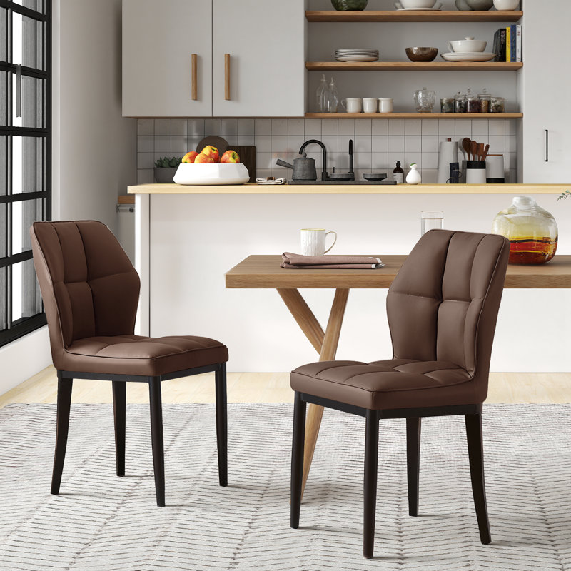 Faux Leather Dining Chairs, Upholstered Wide Backrest High Back Kitchen Chairs, Brown