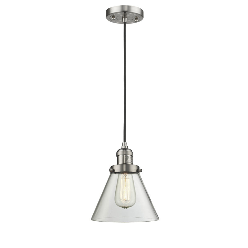 Luminaire suspendu conique à 1 lumière Parkview, H 9,13 po x l 6,25 po x P 6,25 po, Transparent, Nickel satiné brossé