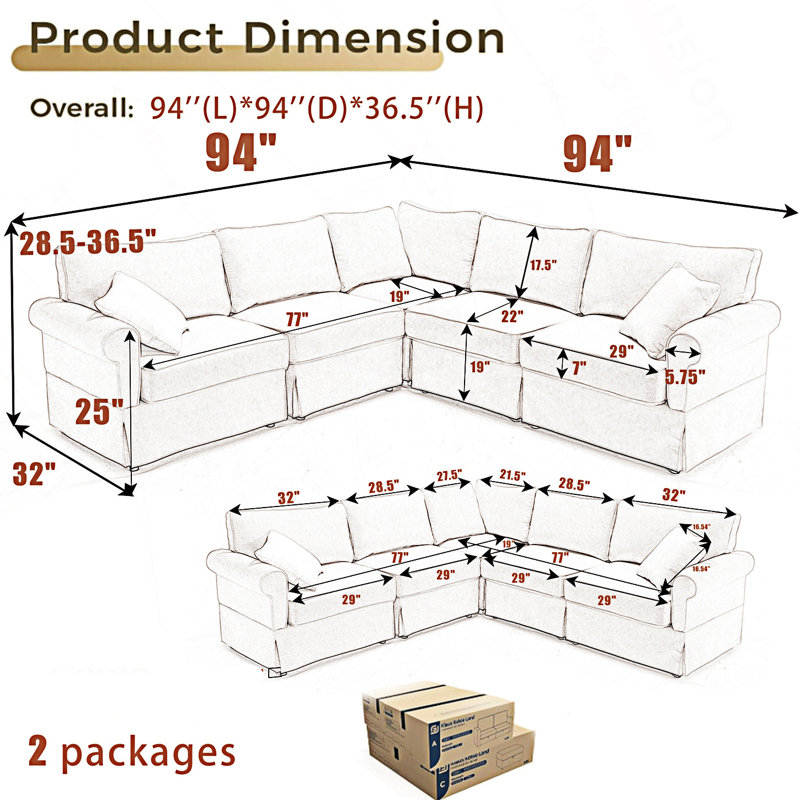 Modular Sectional Sofa Set, Convertible L Shaped Couch ,5 Seat Reversible Sectional Sofa Couch, Beige Fabric