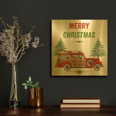 'Christmas Cheer B' By Jean Plout Gold Metal Wall Art, 12" x 12"