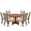 L'ensemble de salle à manger 7 pièces pour 6 personnes comprend une table ronde avec piédestal et 6 chaises Parson en lin brun clair, noyer antique-65942661-65942663-34777585